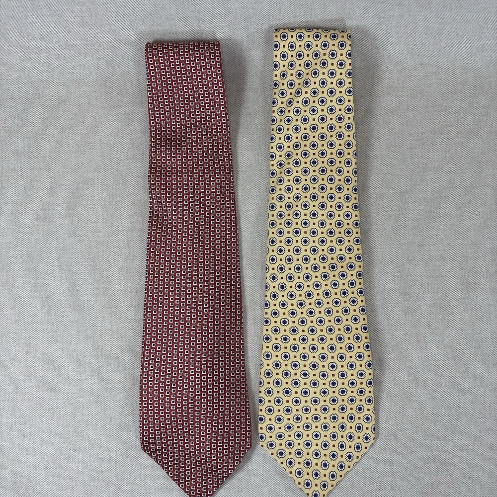 2 Lauren Ralph Lauren Ties 100% Silk Yellow Floral and RedGeometric‎ Made in USA